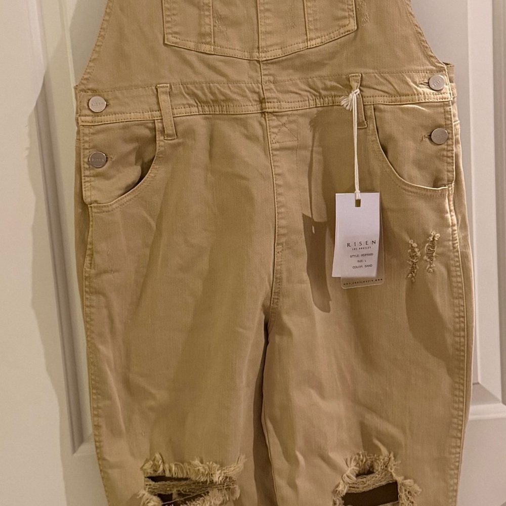 Kisen Women's Tan Distressed Overalls
